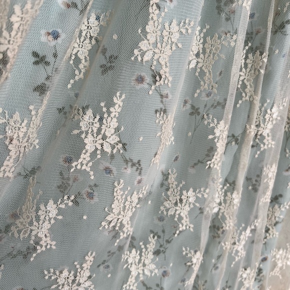 Cottagecore Whimsy Green Forest Fairy Lace Puff Sleeve Romantic Flowy Maxi Dress - Picture 7 of 7